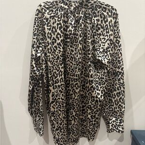LOFT Animal Print Blouse - Black and Cream